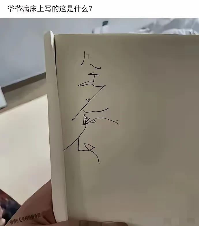一网友爷爷临终前，在床上写的几个字，一家人都不知道他写的什么，是不是有什么重要的