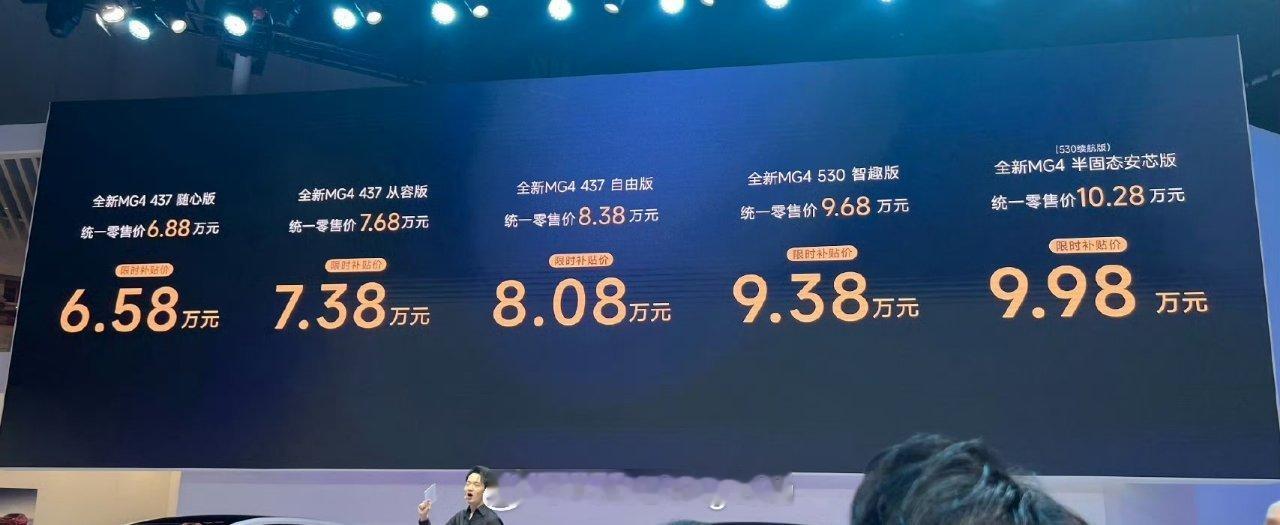 MG4定价6.58万车展杀疯上汽MG4在成都车展限时权益价6.58万到9.98万