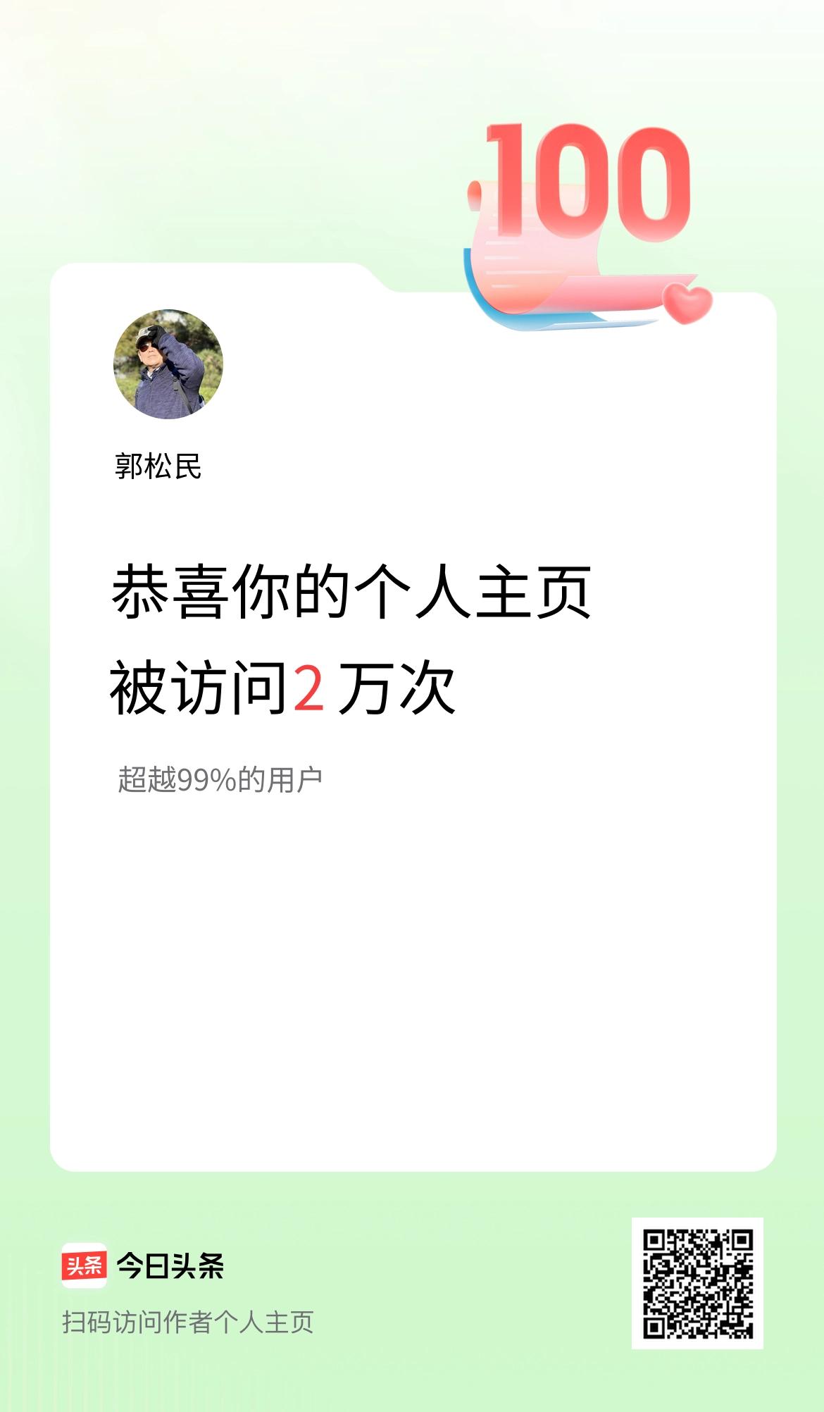 我的头条个人主页被访问2万次啦！