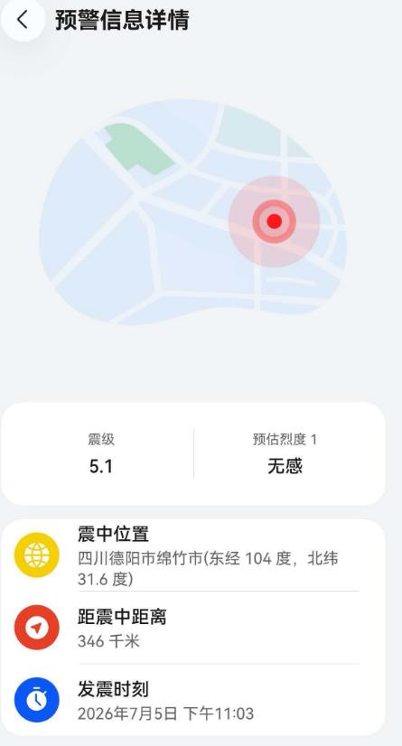 深夜弹出地震预警！四川绵竹 5.1 级，距离 346 公里完全无感，川渝人已经习