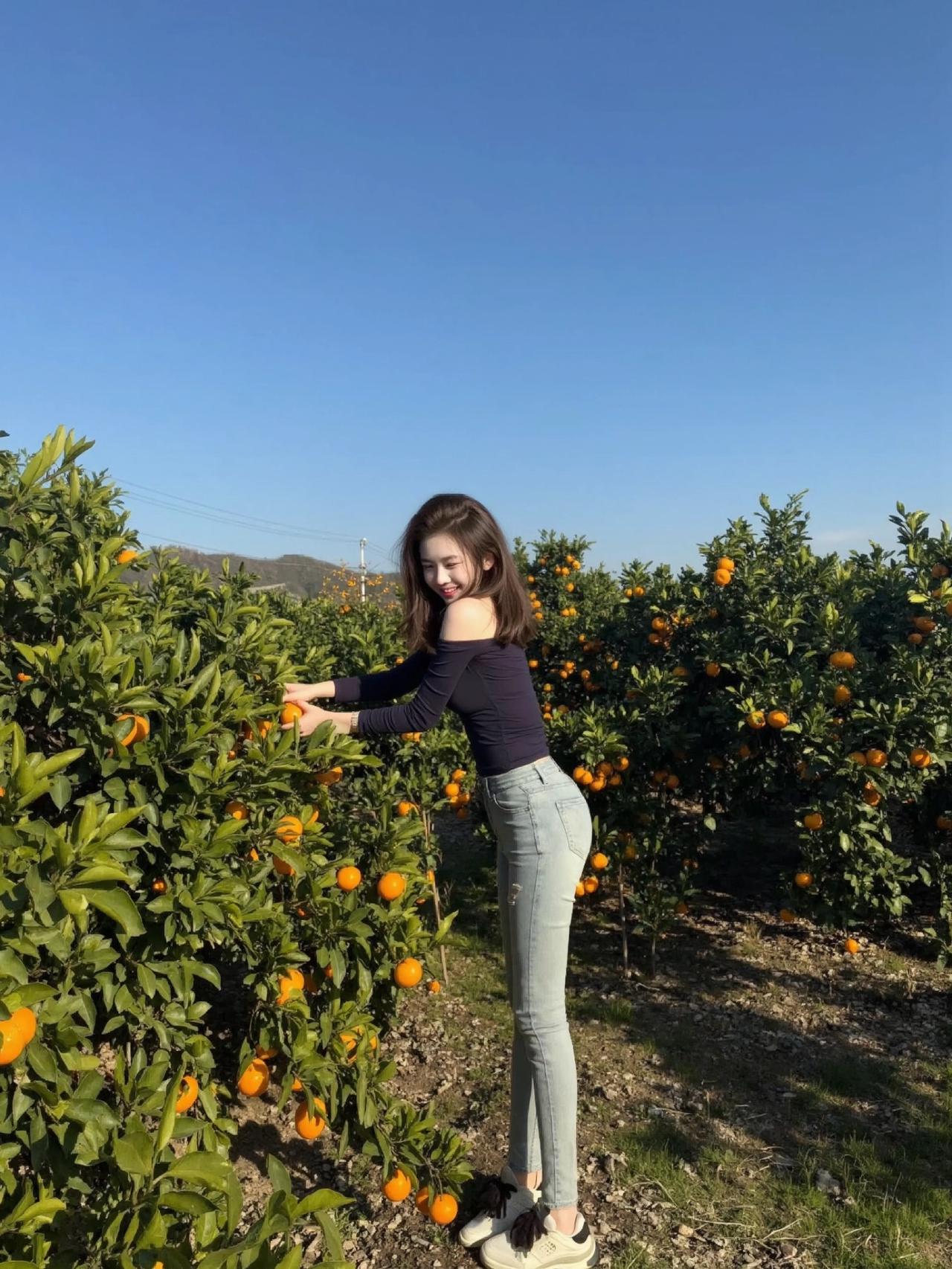 现在的快乐，是橘子园给的！🍊
这件藏蓝色斜肩紧身衣真的太会了，弹力很大，贴身舒