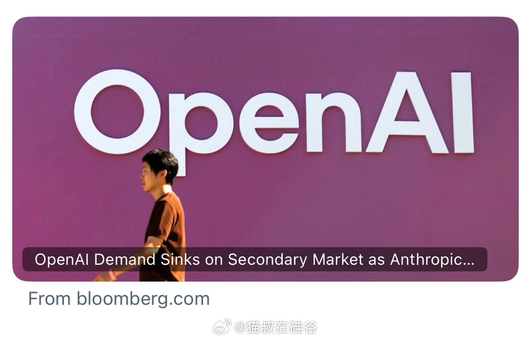 彭博社：OpenAI在二级市场遇冷OpenAI股份在二级市场人气大幅下滑，在部分