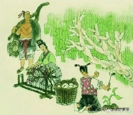 范成大《夏日田园杂兴・其七》昼出耘田夜绩麻，村庄儿女各当家。童孙未解供耕织，也傍
