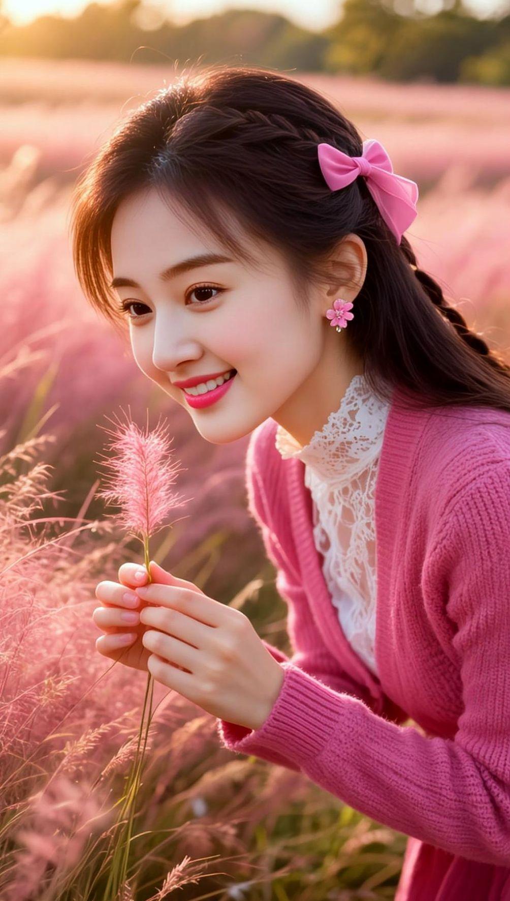 AI粉漾逆光照 抖音ai创作 高颜值 甜妹 穿搭