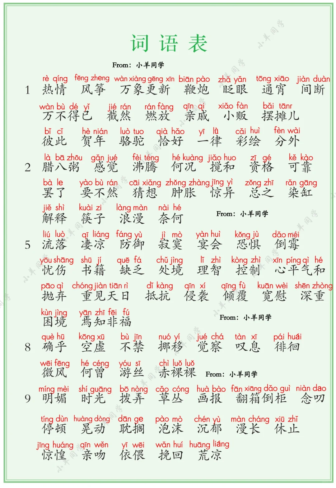 【六年级下册】课后词语表/写字表注音