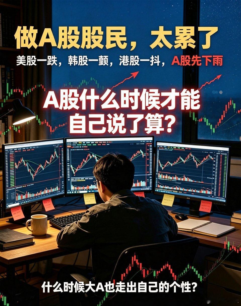 做一个A股股民真累。深夜盯美股，清早看韩股，盘中盯港股，还要看中国金龙指数。它们