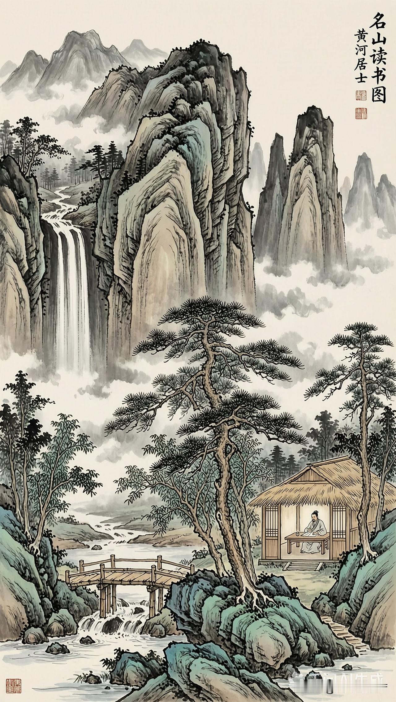 水墨画欣赏《名山读书图》