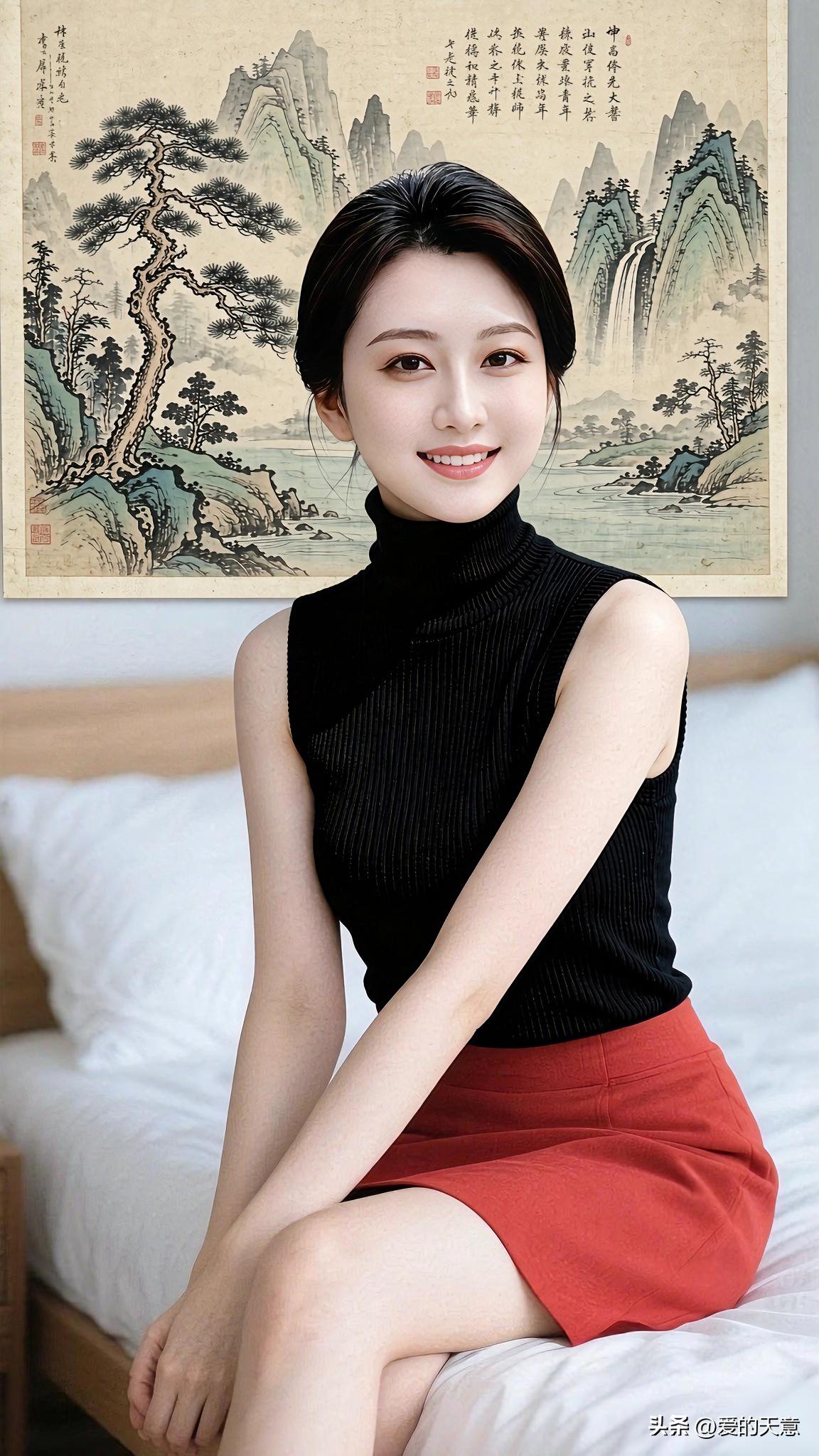 简约黑上衣搭配红半裙，经典配色大气耐看。不必追逐潮流，得体大方，就是最舒服的穿搭