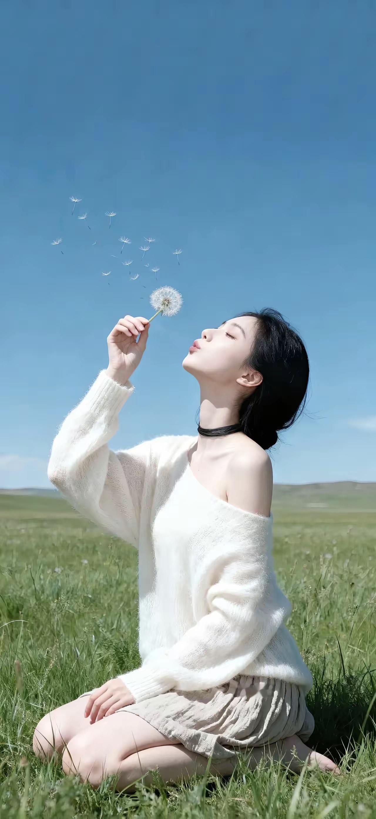 在草地上吹蒲公英，真的是超治愈的体验。就像武汉花山大道路旁，11月了那大片草地还