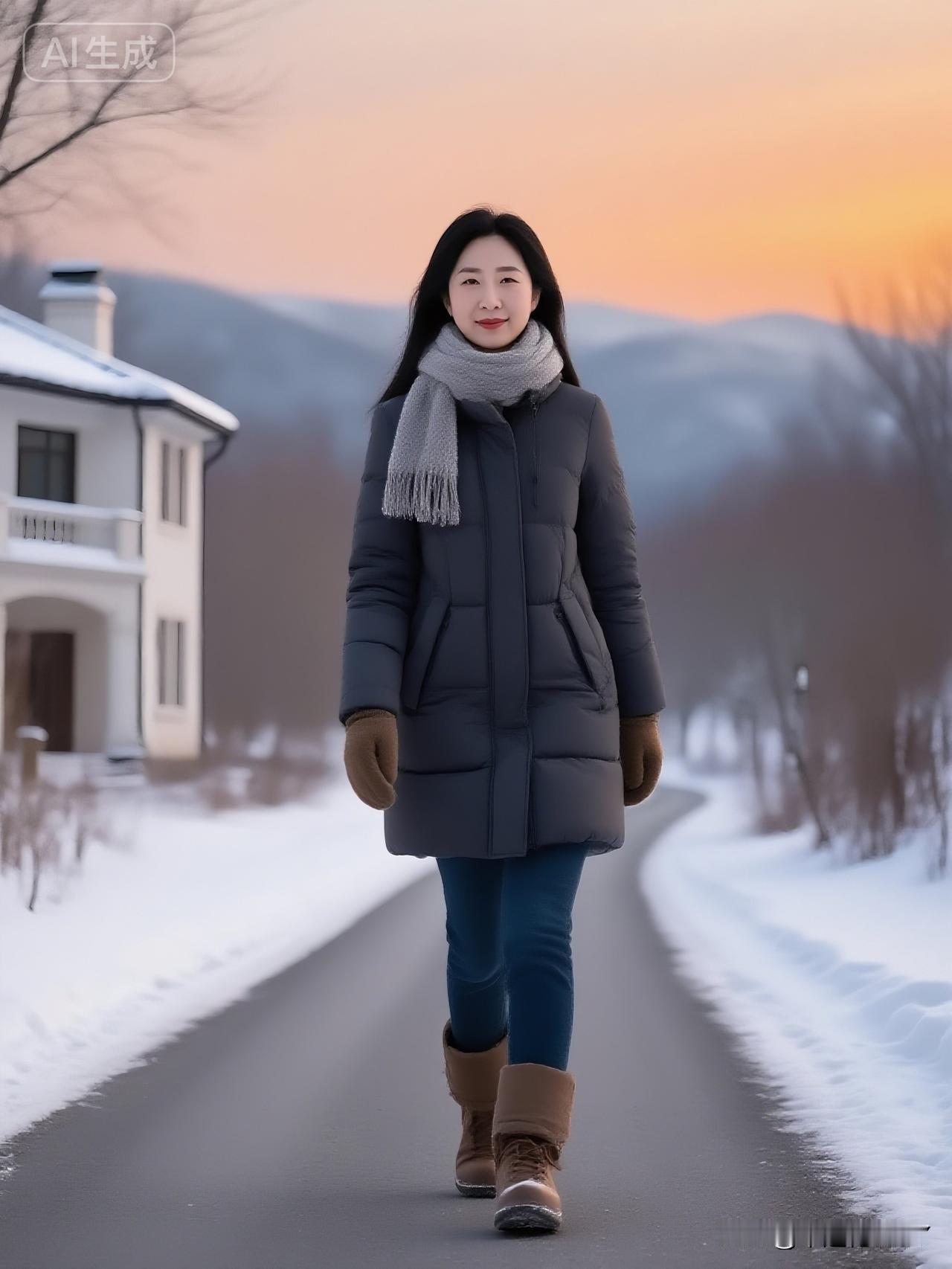 雪落了半程，黄昏就裹着橘色的雾来了。
刚吃完热乎的汤面，裹紧羽绒服的领口往门外走