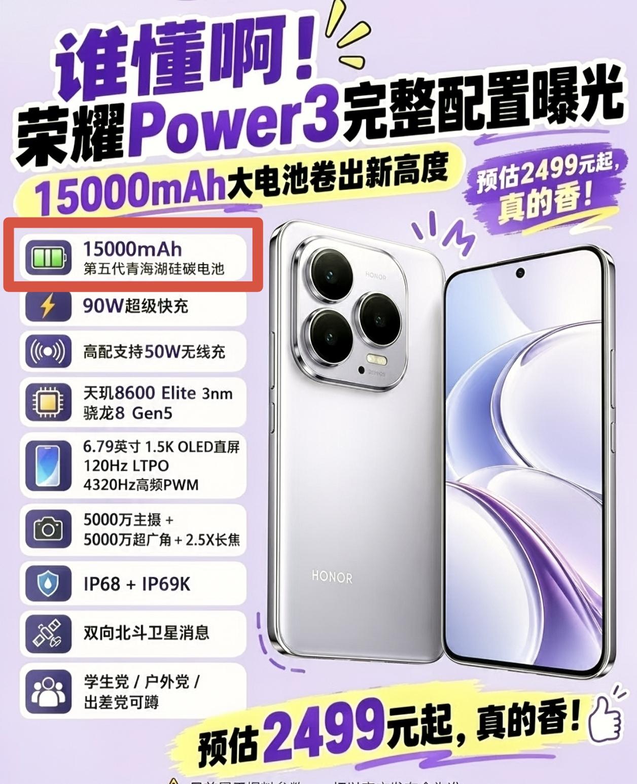 全体起立！荣耀这次是真不打算给手机续航留悬念了，Power3直接冲上15000m