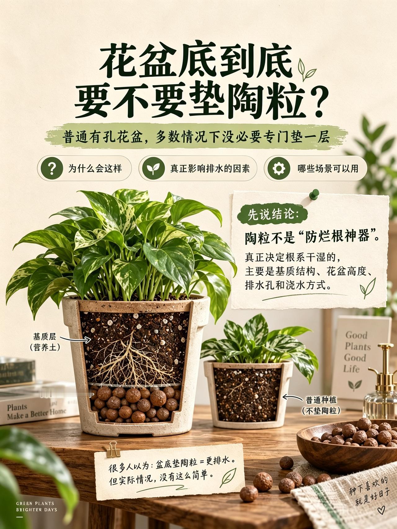 花盆底到底要不要垫陶粒？很多人都用错了很多人换盆第一步，就是往花盆底铺一层陶粒，