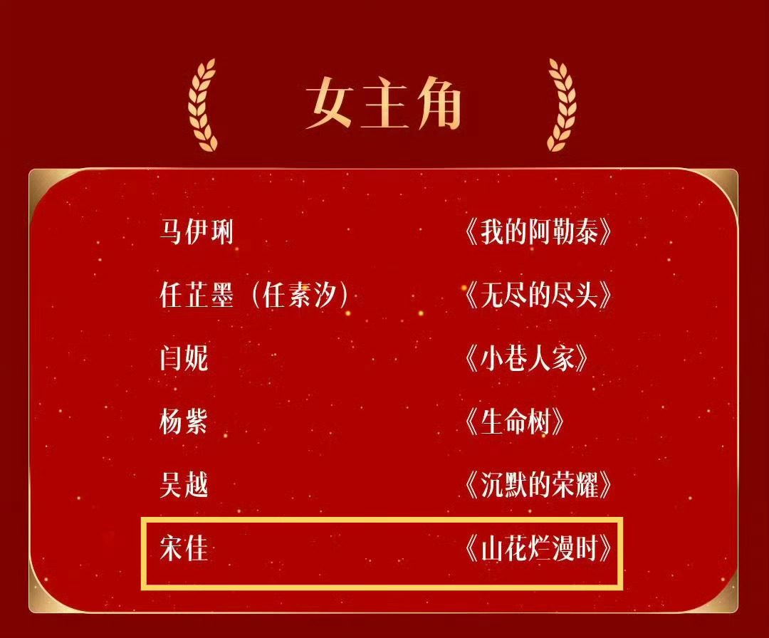 金鹰奖最佳女主角：宋佳（山花烂漫时） 宋佳金鹰视后 ​​​
