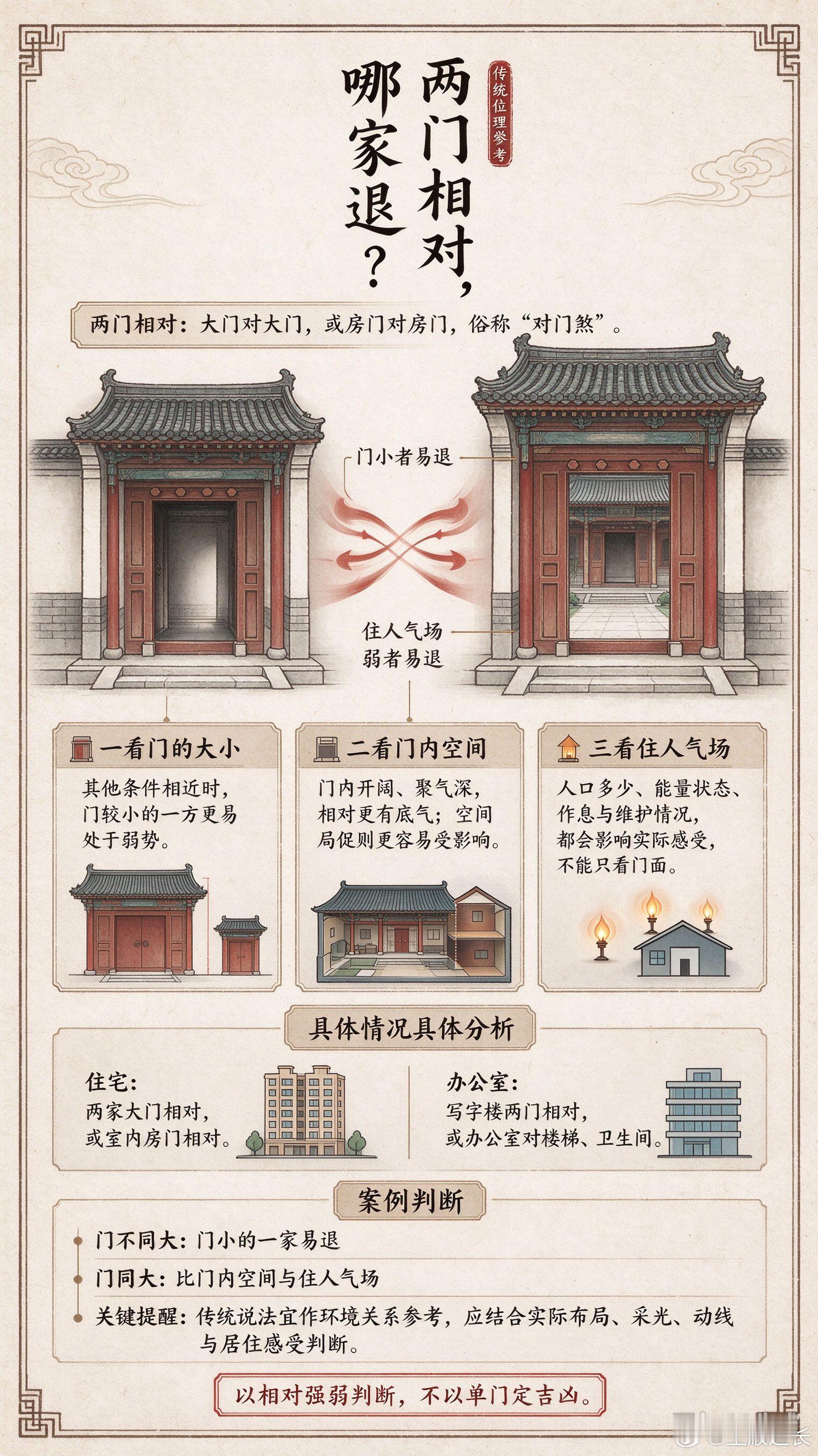 两门相对，哪家退？一、什么是“两门相对”所谓“两门相对”，是指大门与大门相对，或