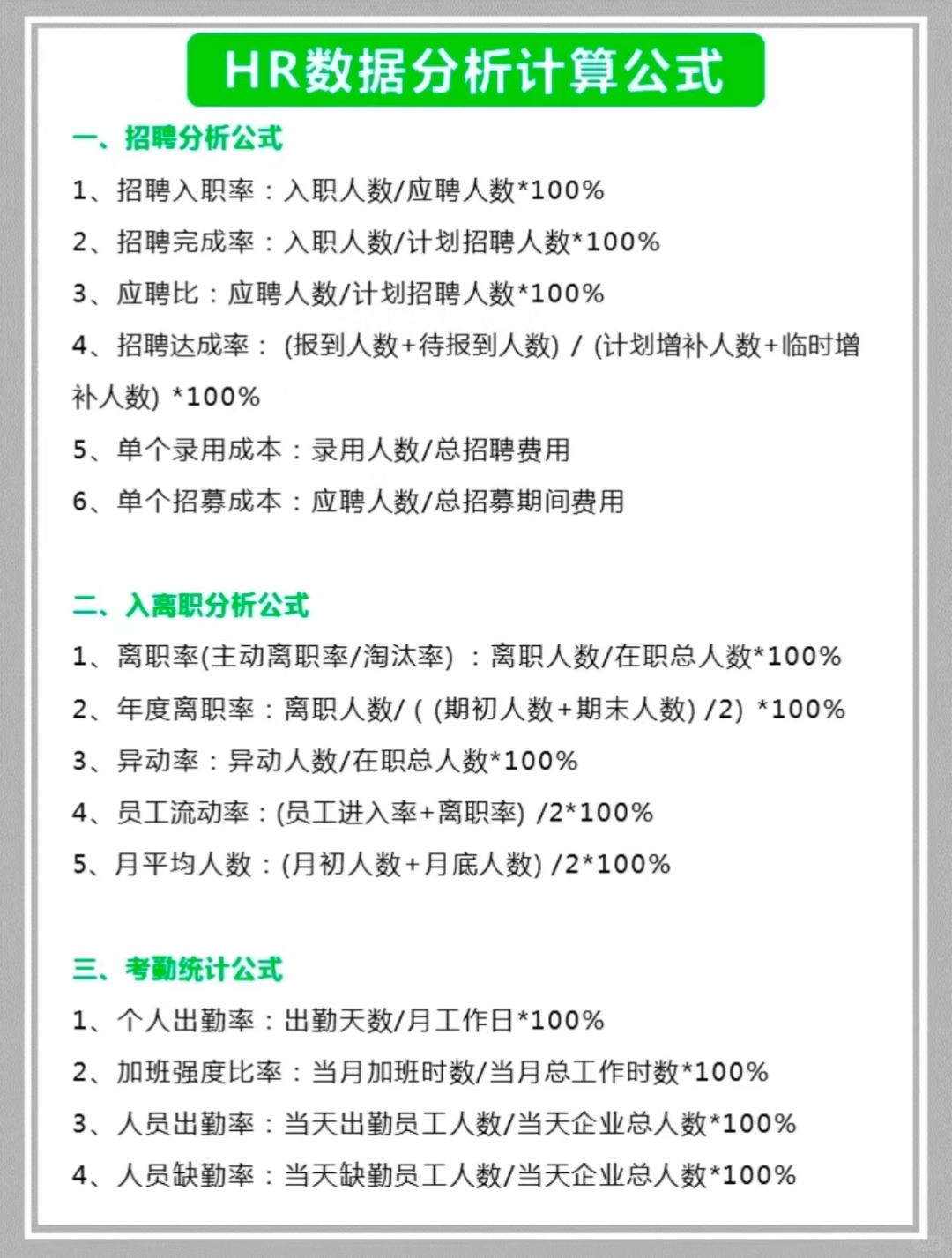 HR人手一份❗️30个常用计算公式