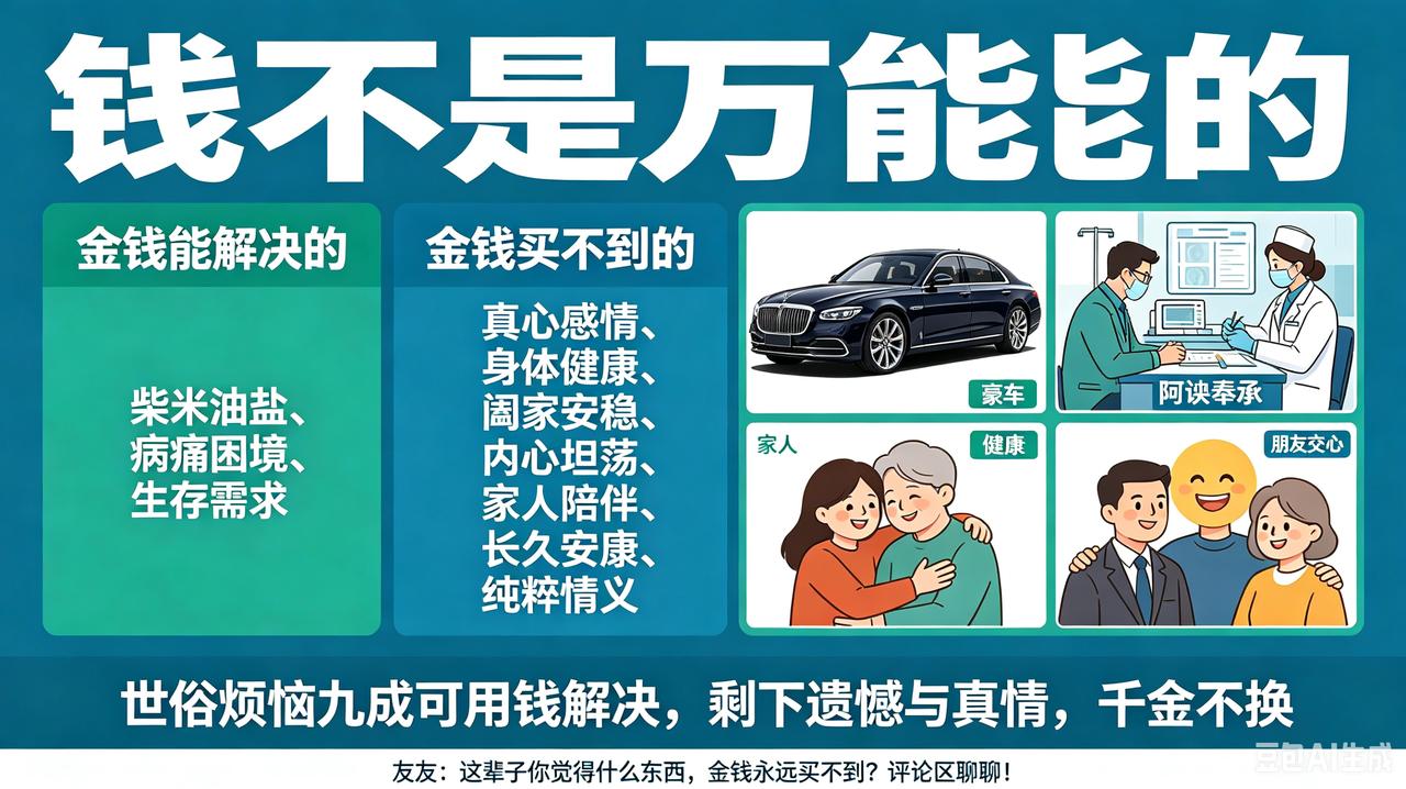 别被洗脑了！钱从来都不是万能的
 
我向来看透世间世俗偏见，人人都追捧金钱，以为