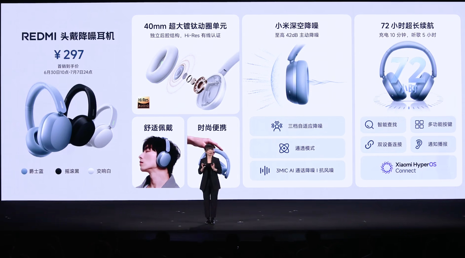 另外跟K90至尊一起登场的，REDMI的首款头戴降噪耳机，首销到手价297元。这