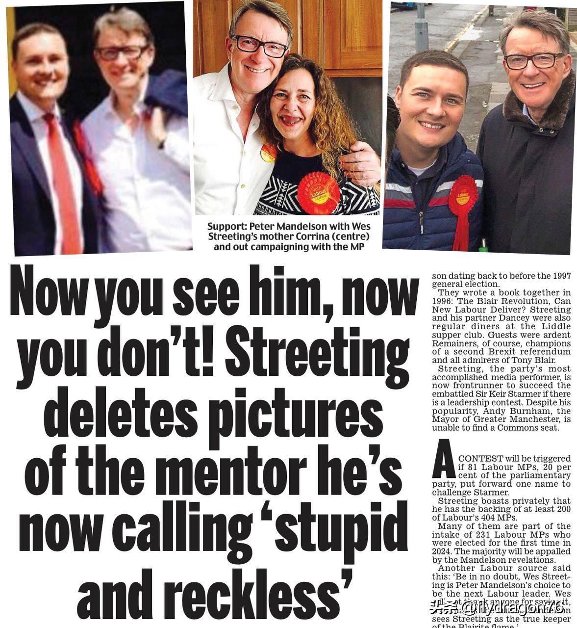 说到掌权的英国变态，在曼德尔森丑闻曝光后，韦斯·斯特里廷极有可能成为斯塔默的英国