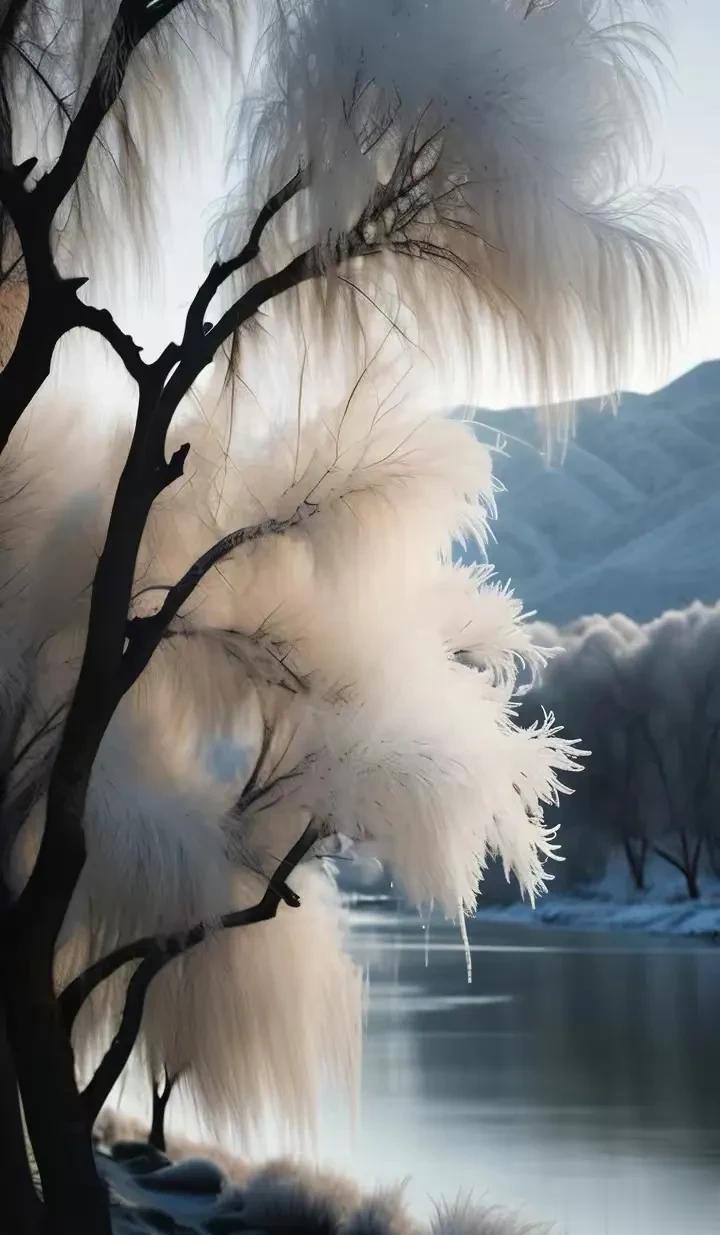 冰霜雪覆盖，银装素裹的冬景。与岁月同行，同美好结伴