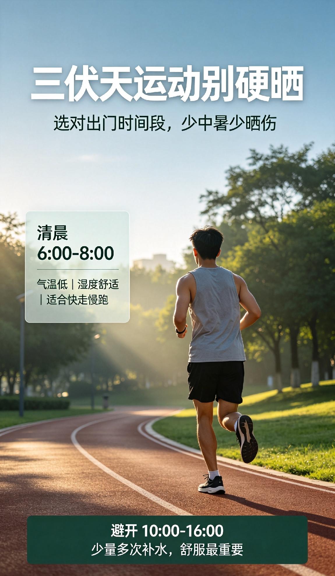 三伏天想运动又怕中暑晒伤？选对出门时间段，能少遭不少罪。
 
户外运动优先选清晨