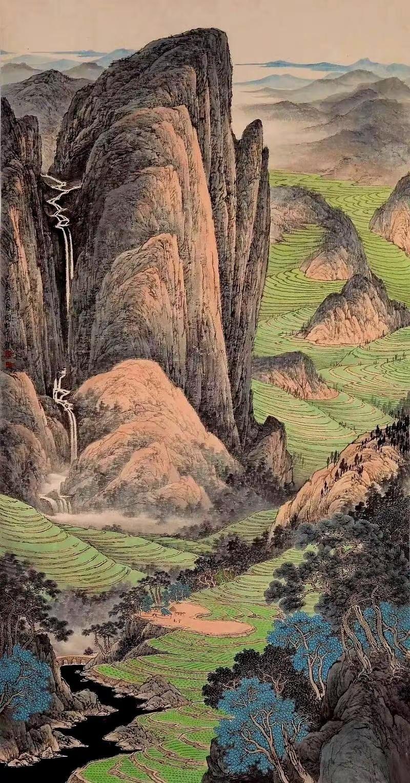 塬上春常在，云间有人家。手绘国画创作者中心 创作灵感 中国文人山水画 山水画传承