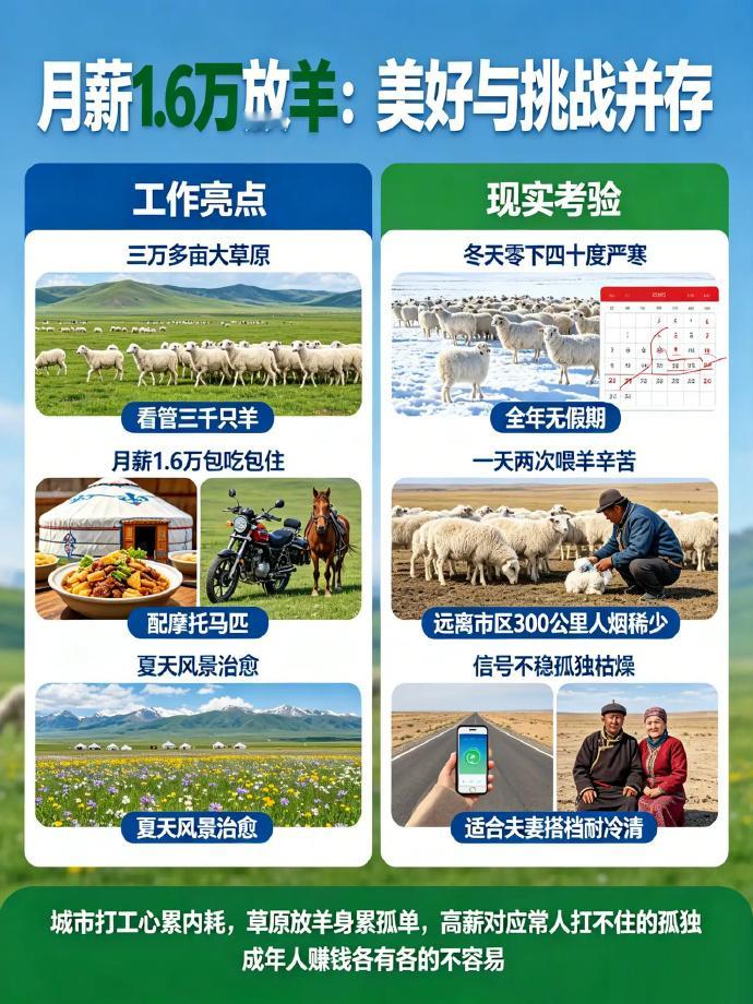 月薪1.6万放羊已筛选出2对夫妻 工作地点位于内蒙古牧区，牧场面积三万多亩，管近