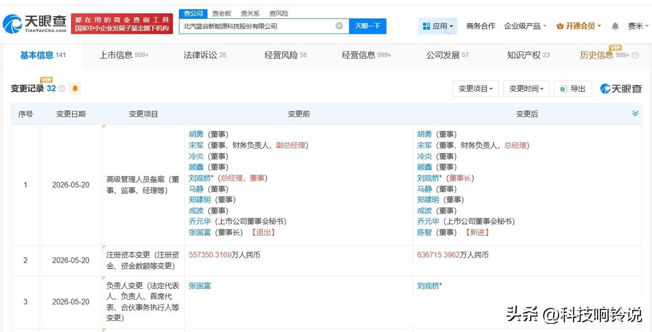 【刘观桥任北汽蓝谷董事长 北汽蓝谷增资至约63.7亿 北汽蓝谷换帅完成工商变更】