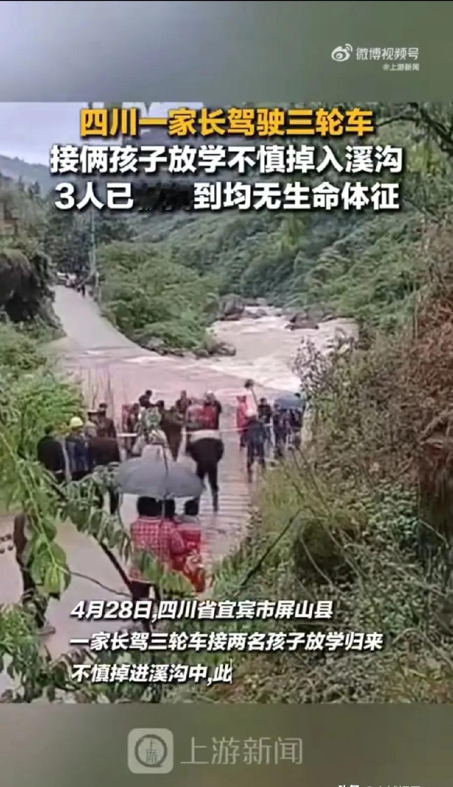 [月亮]三条鲜活的人命没了！四川宜宾，41岁父亲开农用三轮车接两个儿子放学。漫水