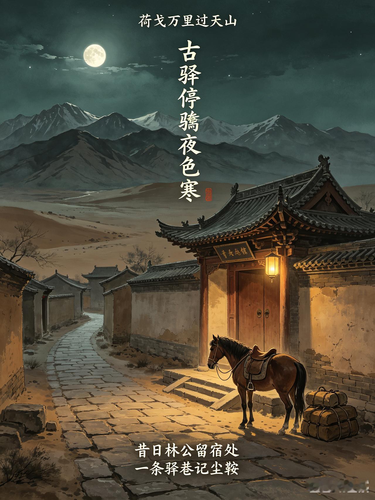 [七言古诗 · 驿马巷怀林则徐]
 
荷戈西去路漫漫，古驿寒风拂马鞍。
一夜停骖