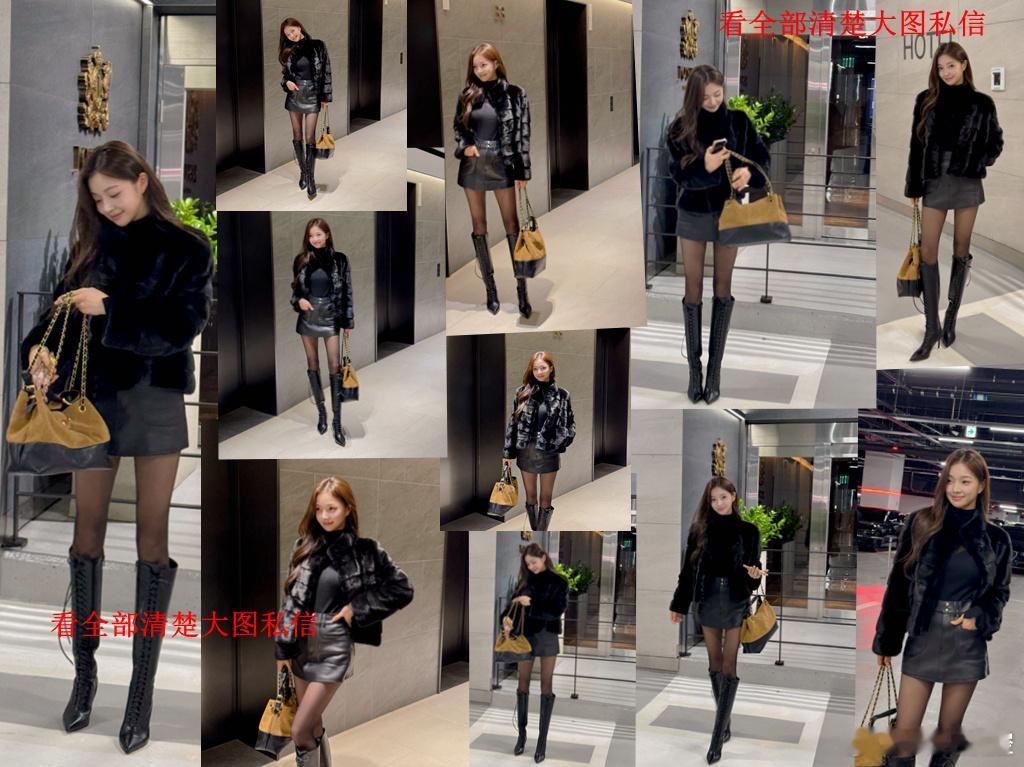 小皮草长靴黑丝... 