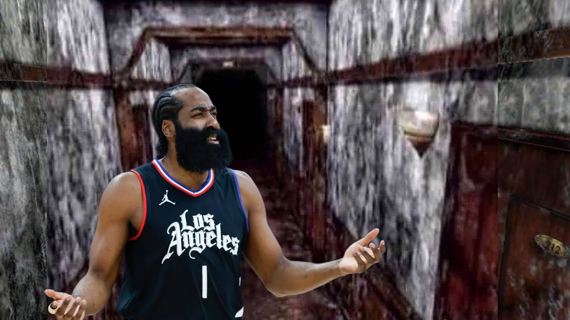 哈登一脸茫然的看着自己队友，一个带不动！