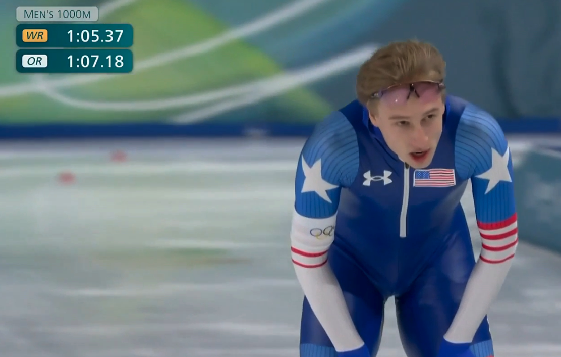 速度滑冰男子1000米决赛：美国名将斯托茨1.06.28破奥运纪录