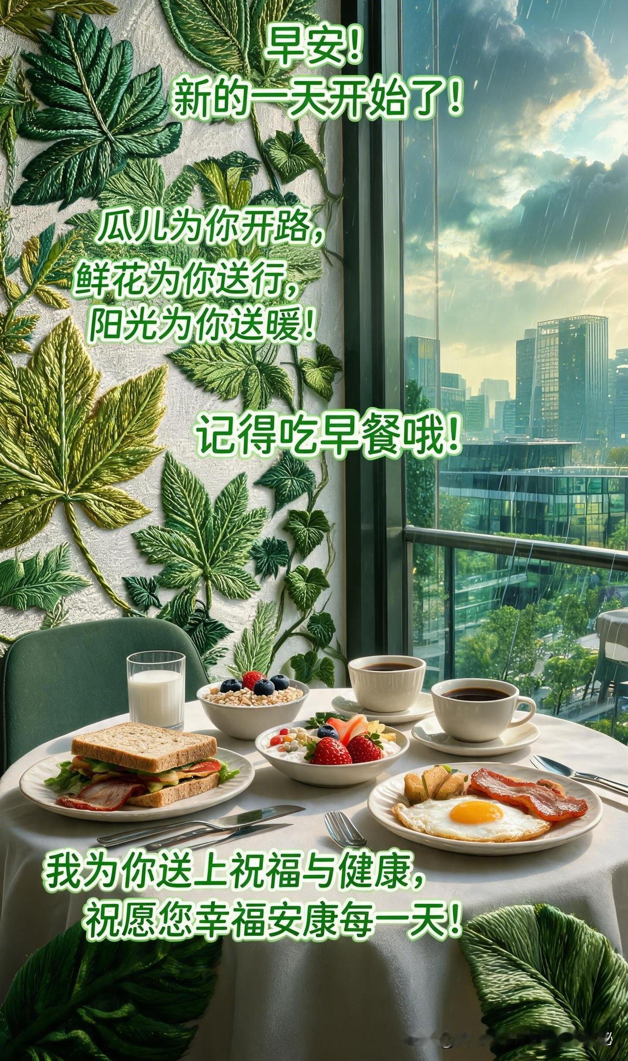 早安！祝你吉祥如意、幸福安康！出发吧，新的一天又开始了，愿你的每一步都踏实稳健，