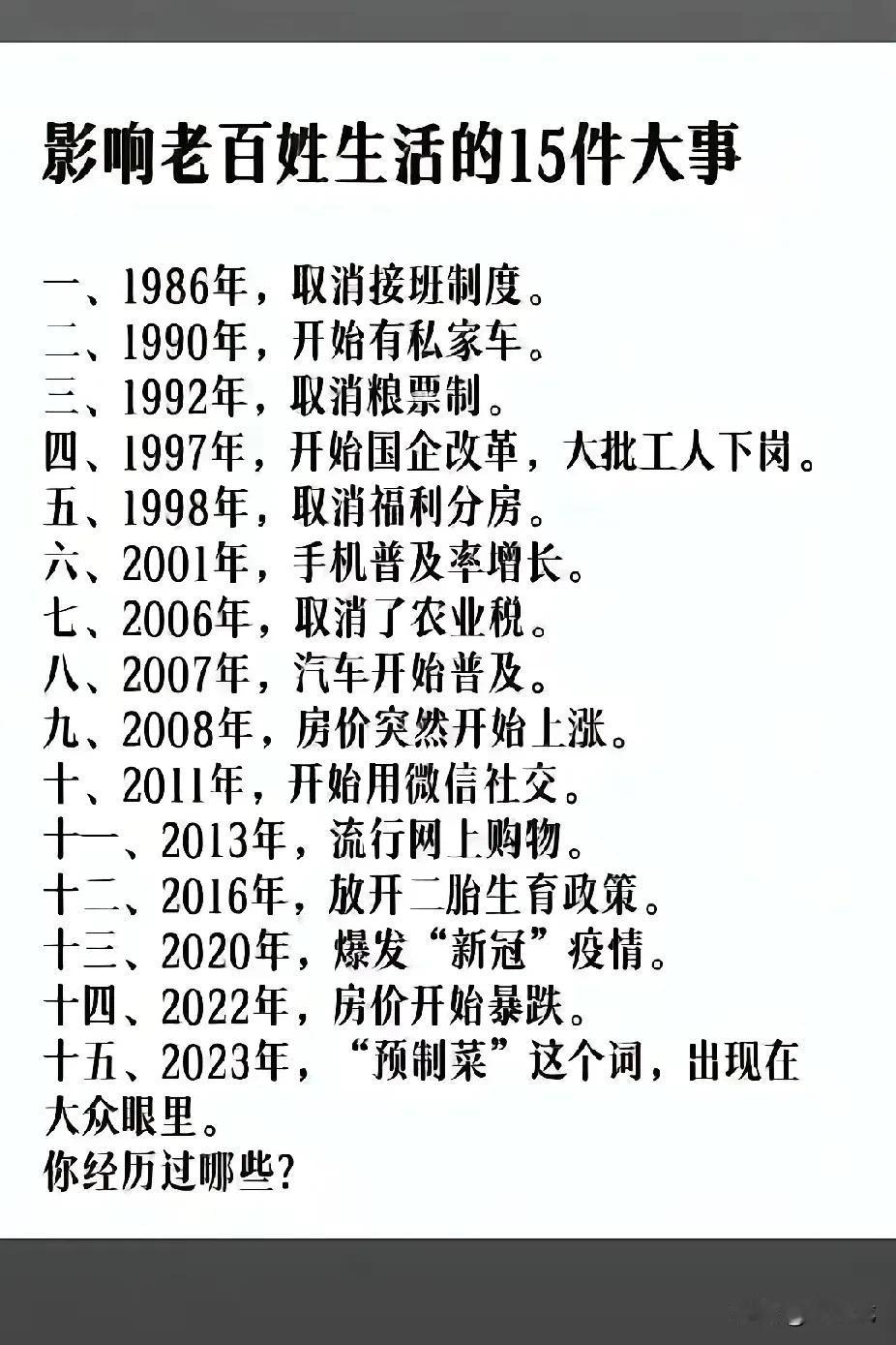 1986年至今，影响老百姓的十几个大事件，看你经历过几个。
我依稀记得小时候，在