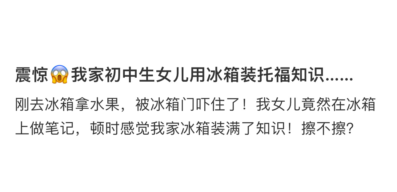 初中的女儿居然用冰箱装托福知识  初中的女儿居然用冰箱装托福知识...... 