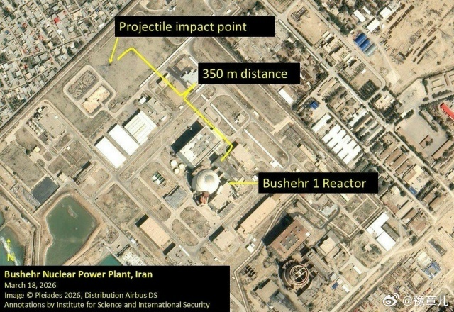 以色列空袭击中了伊朗布什尔核电站的一座建筑物,距离反应堆约350米。反应堆本身没