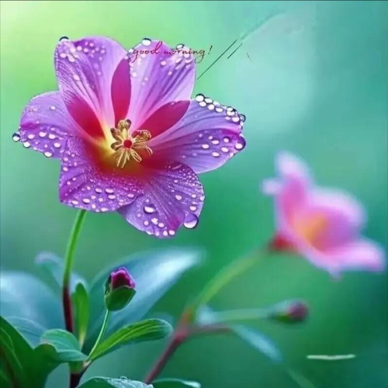 赏花：露珠润鲜花 
看图说话：
晨露润花蕊，
清香沁心扉。
红粉黄绿紫，
五彩映