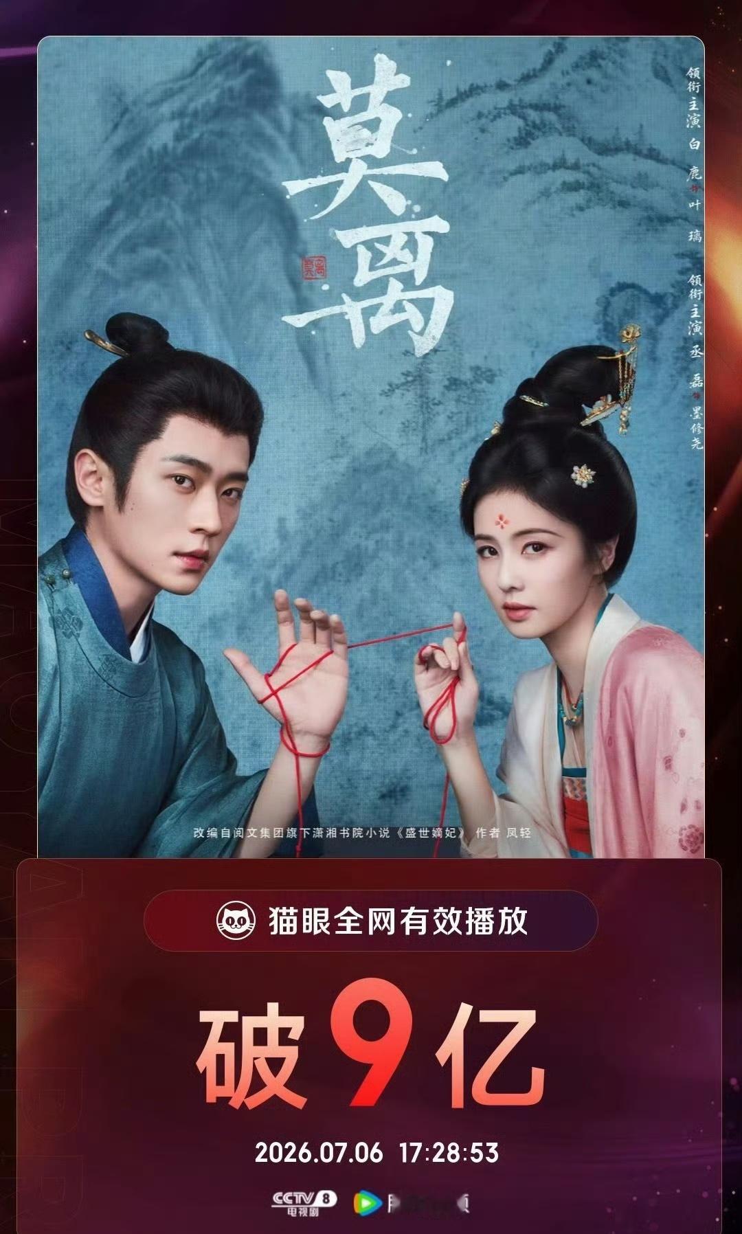 白鹿丞磊莫离全网有效播放量破9亿白鹿丞磊莫离有效播放量破9亿  恭喜白鹿丞磊主演