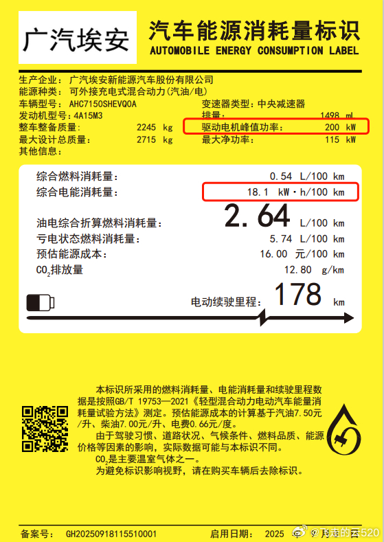 昊铂A800公布了三电机的能耗数据WLTC电耗为21kwh/100km而单电机为