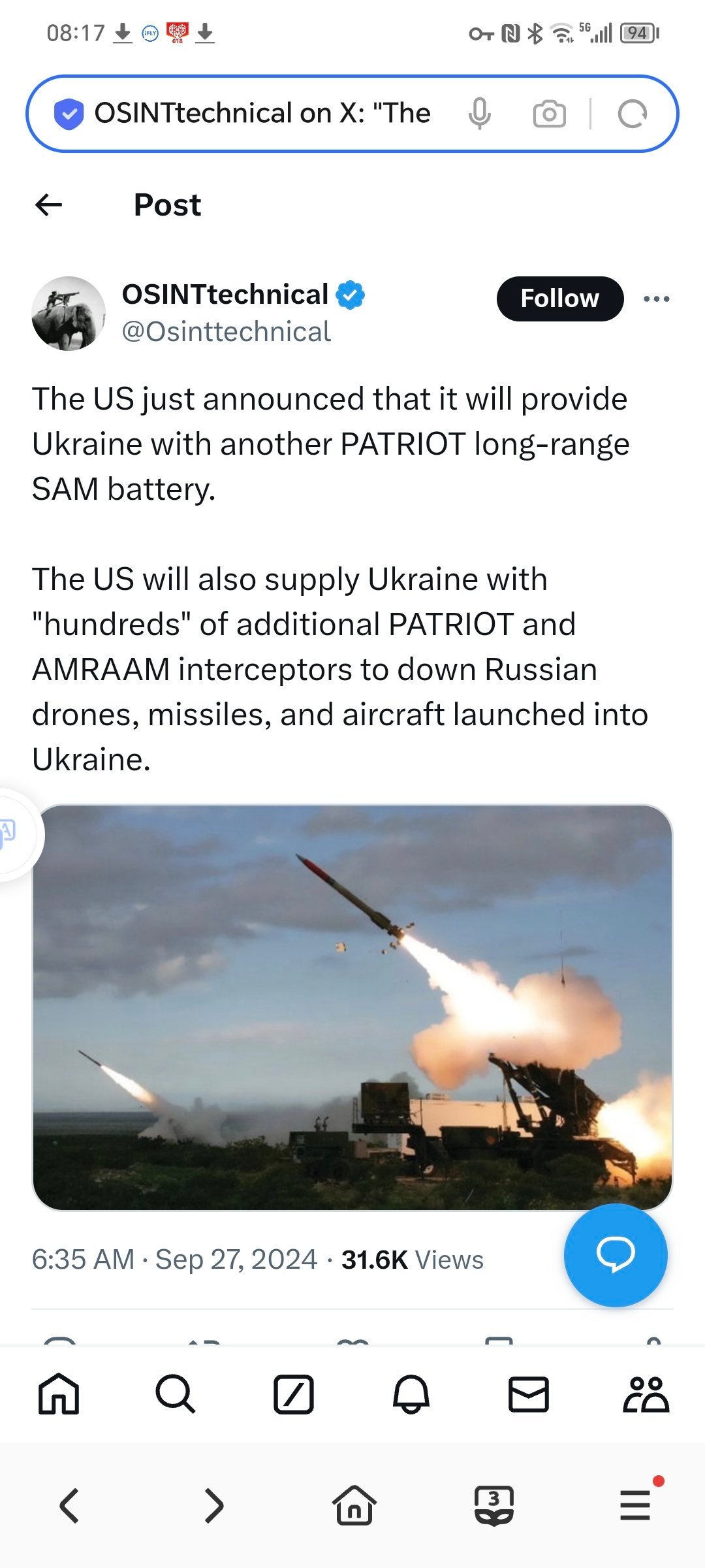 昨天美国宣布将向乌克兰提供另一套 