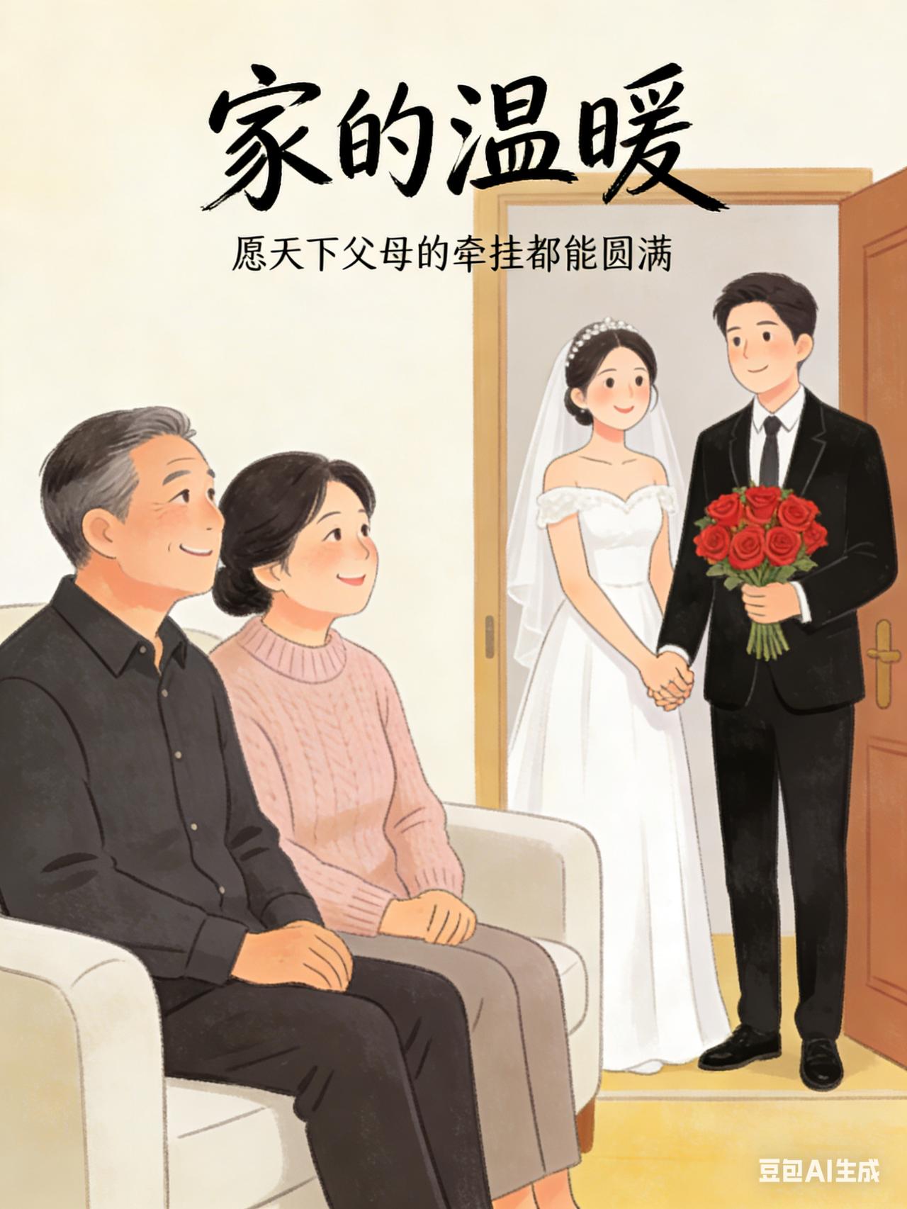 盼女儿早日成家，幸福安康，让父母的心落个安稳。人生最大的归宿，不过是看孩子找到温