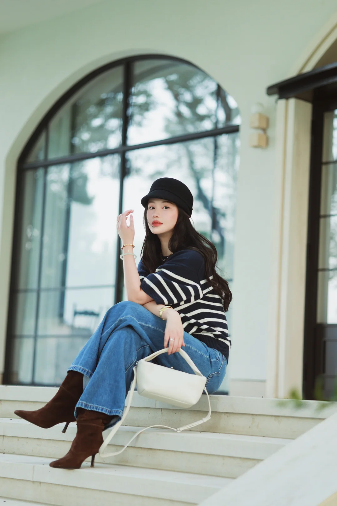 法式三要素💃卷发、条纹、牛仔裤