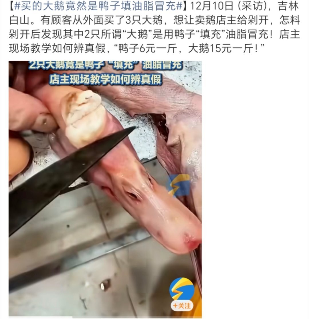 鸭子填油脂冒充大鹅真的是把别人当傻子啊就做一锤子买卖 买完就跑嘛 