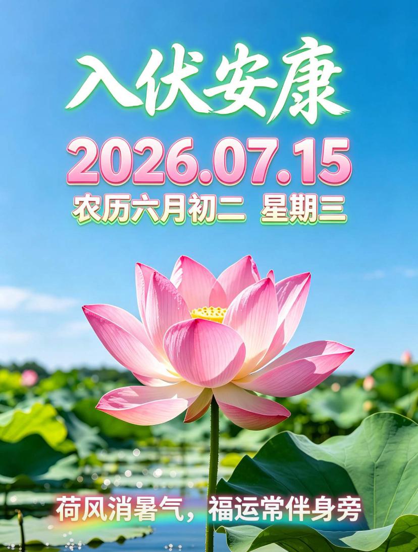 🌺2026./7月15日，伏季调作息，清粥养身心🌺

🌿🌸初伏来临酷暑难