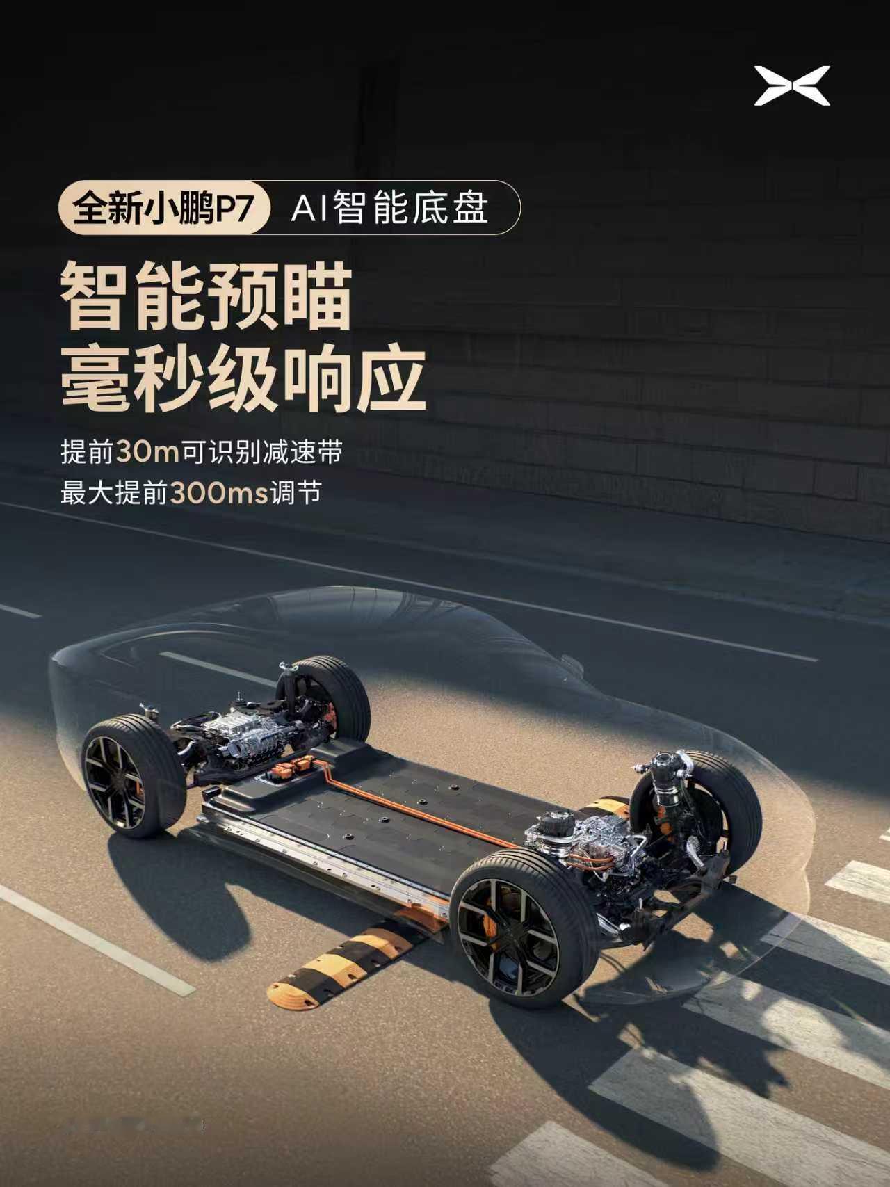 小鹏P7底盘媲美百万豪车既实现AI聪明，硬件又扎实。可以做到智能预瞄、弯道控制、