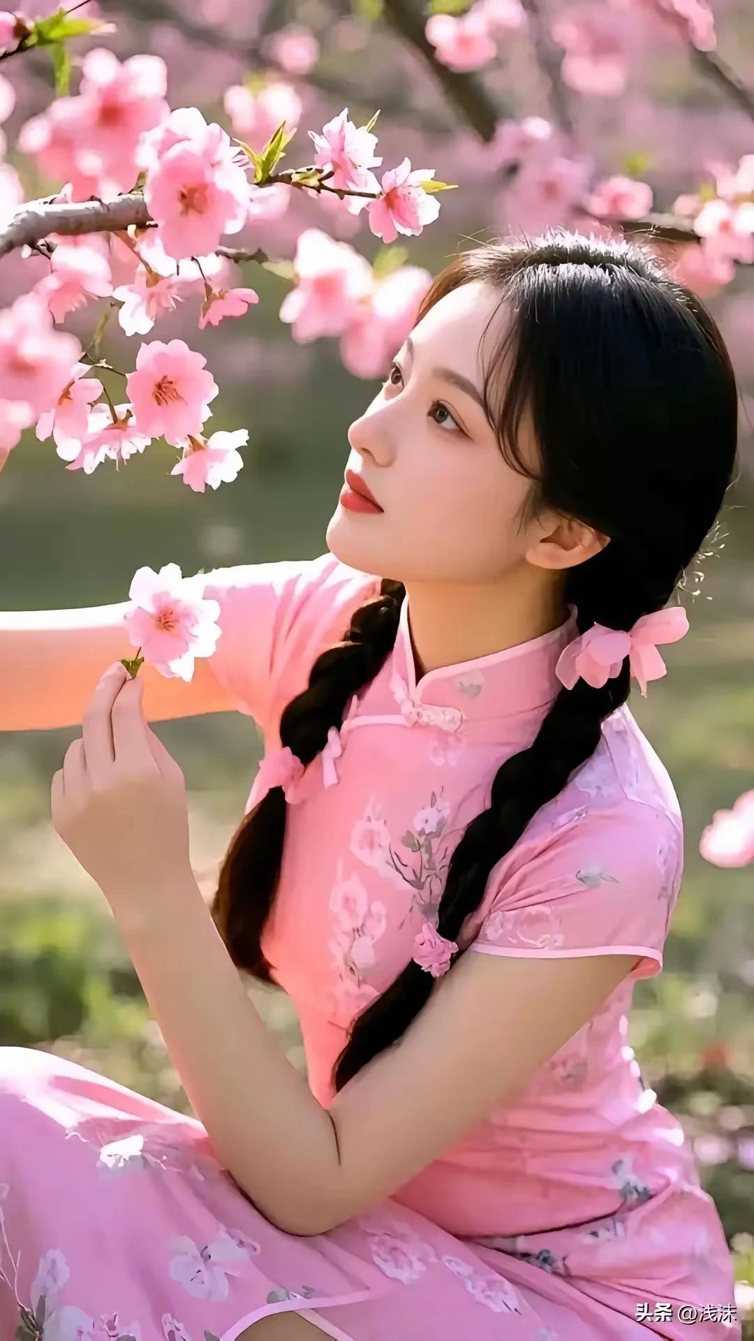 七绝•春景
 嫩芽初露向春生，
细雨无声润野坪。
一夜东风梳柳辫，
梨花含苞桃花