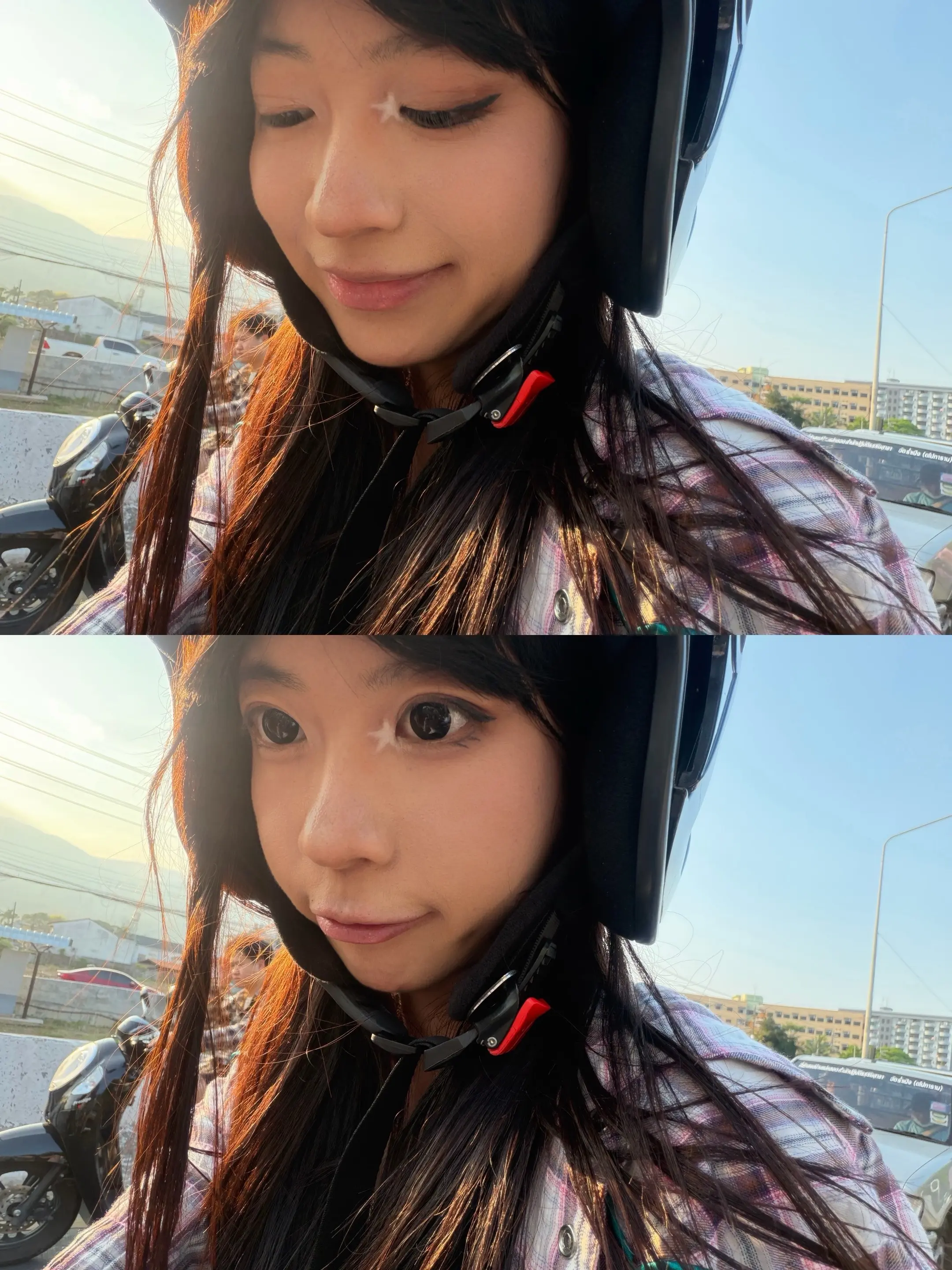 夏天 好朋友 摩托车 郊外 夕阳 小花 路边晒太阳的小狗