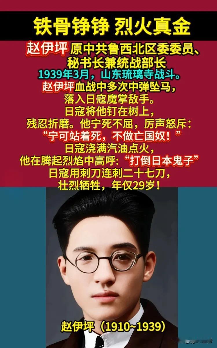 29岁是人生朝阳初升的年纪，赵伊坪烈士却被日寇铁钉穿身、汽油浇体，活活烧成一炬不