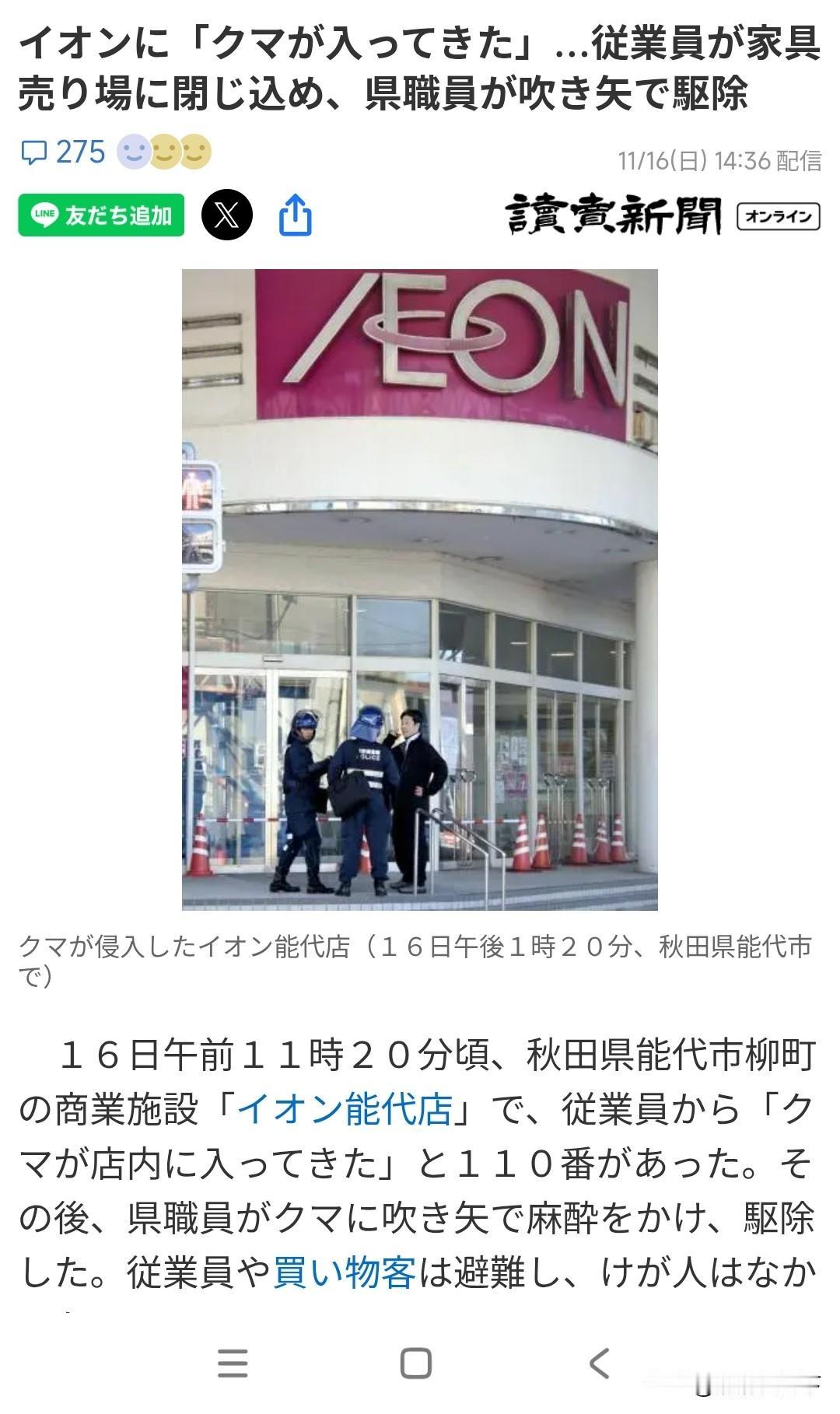 愈演愈烈的日本熊出没，
都跑到购物中心了！

这几天每天都能看到日本各地（九州岛