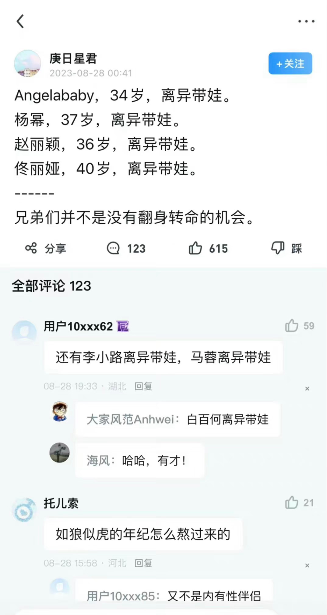 杨幂、赵丽颖、angelababy、佟丽娅八十岁离婚带娃也看不上你们这些穷b癞蛤